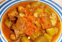 Carne de cerdo con molondrones guisados