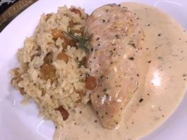Pechugas de pollo a la suiza con arroz pilaf