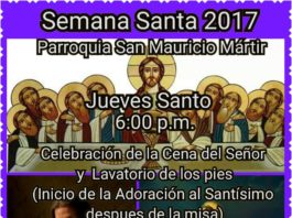 Misa Jueves Santo , Celebración de la Cena del Señor y Lavatorio de los pies, Parroquia San Mauricio Mártir .