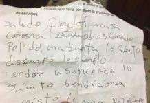 Ladrón devuelve con una nota de disculpas vehículo robado a una mujer en Naco