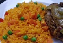Arroz precocido con vegetales y filete de res