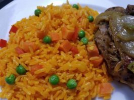 Arroz precocido con vegetales y filete de res