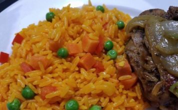 Arroz precocido con vegetales y filete de res