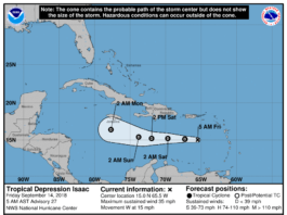 ISAAC se debilita a depresión tropical