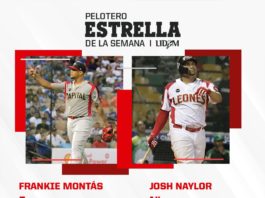 Josh Naylor y Frankie Montás ganan el premio de Pelotero Estrella de la Semana en LIDOM