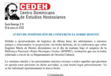 AVISO DE POSPOSICIÓN DE CONFERENCIA SOBRE HOSTOS