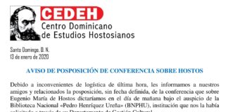 AVISO DE POSPOSICIÓN DE CONFERENCIA SOBRE HOSTOS