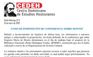 AVISO DE POSPOSICIÓN DE CONFERENCIA SOBRE HOSTOS