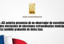 Pleno JCE autoriza presencia de un observador de escrutinio en colegios electorales de elecciones extraordinarias municipales