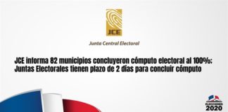 Junta Central Electoral informa 82 municipios concluyeron cómputo electoral al 100%