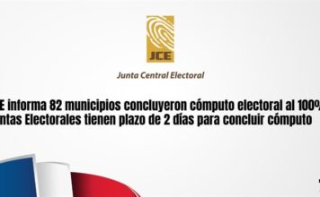 Junta Central Electoral informa 82 municipios concluyeron cómputo electoral al 100%