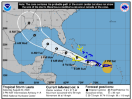 Tormenta tropical Laura se fortalece cerca de Puerto Rico