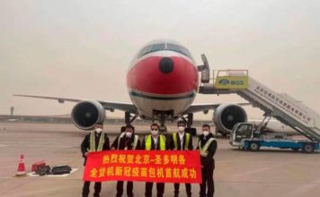 Despegó en China avión con más de un millón de vacunas contra COVID-19 con destino a RD