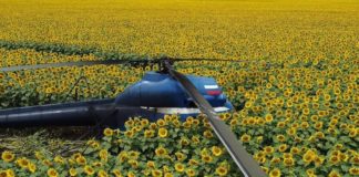 Un helicóptero realiza un aterrizaje forzoso en el sur de Rusia y el piloto lo abandona en medio de un campo de girasoles