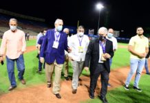 Camacho, Mejía Ortiz y Puello Herrera, complacidos con nuevas luces led del estadio Quisqueya