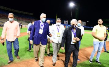 Camacho, Mejía Ortiz y Puello Herrera, complacidos con nuevas luces led del estadio Quisqueya