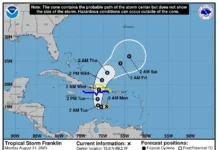 Trayectoria pronosticada de la tormenta tropical Franklin