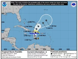 Trayectoria pronosticada de la tormenta tropical Franklin